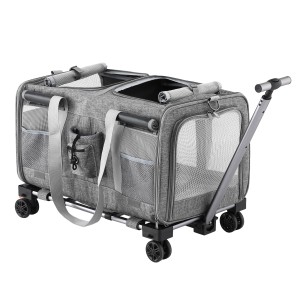i.Pet Premium Grey Pet Carrier for Cats & Dogs, Foldable Trolley with Swivel Wheels, Oxford Fabric, 50kg Capacity