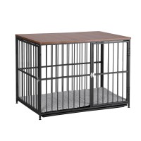i.Pet Extra Large 2-in-1 Dog Crate Furniture 107.5cm Black Wood Top Triple Door Modular System 60kg Capacity