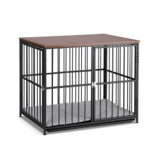 i.Pet Large 93cm Dog Crate Furniture 2-in-1 Metal Frame Wooden Top Triple Door Black 50kg Capacity 89.5cm Interior