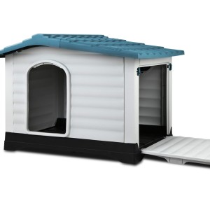 i.Pet Extra Large Dog Kennel: Durable Blue Plastic, Weatherproof, Extendable, Elevated Base, Easy Clean for Outdoors