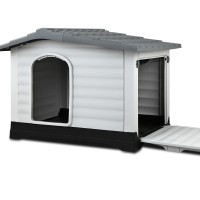 i.Pet Extra Large Outdoor Dog Kennel - Durable Grey Plastic Shelter with Extendable Side, Weatherproof & UV-Resistant