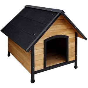 i.Pet Extra Large Wooden Dog Kennel - Weatherproof Fir Wood House with Elevated Design & Asphalt Roof, 90x75x100cm