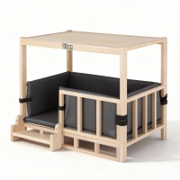 i.Pet 2-in-1 Dog Kennel Crate Furniture, Pine & Poplar Wood, 75x50x65cm, Grey Bedding Included, Indoor Pet House