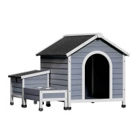 i.Pet Large Wooden Dog Kennel House - Weatherproof Fir Wood, UV Roof, Indoor/Outdoor, with Bowls & Storage, 99x120x92cm