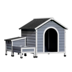 i.Pet Large Wooden Dog Kennel House - Weatherproof Fir Wood, UV Roof, Indoor/Outdoor, with Bowls & Storage, 99x120x92cm