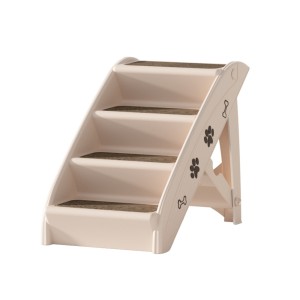 i.Pet Foldable Dog Ramp Steps for Bed, Sofa, Car - Stable, Slip-Resistant, Lightweight PP Plastic, 62x40x49cm, Beige