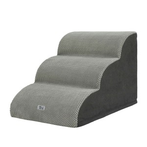 i.Pet Dog Ramp Steps: 3-Tier Foam Pet Stairs for Bed & Sofa, Non-Slip Suede, Water-Resistant, Machine Washable, Grey