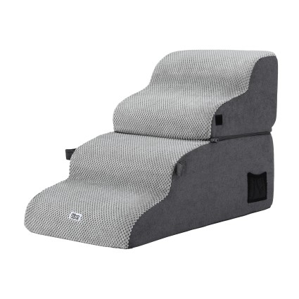 i.Pet 2-in-1 Grey Foam Dog Stairs & Bed: Non-Slip Suede, Washable, 40x71x50cm - Safe, Supportive