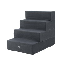 i.Pet Dog Ramp & Step: 4-Step Foam Ladder, Non-Slip Suede, Water-Resistant, 52x70x60cm, Dark Grey, No