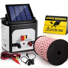 Giantz 8KM Solar Electric Fence Energiser with 500M UV-Stabilised Poly Rope, Waterproof, 15-20 Days Battery Life