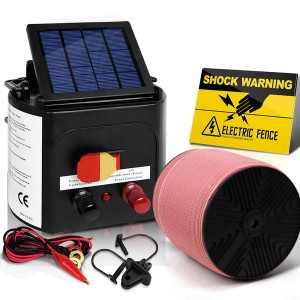 Giantz 5KM Solar Powered Electric Fence Energiser with 1200M Poly Tape, Monocrystalline Panel, Waterproof Design