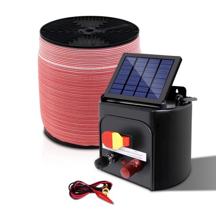 Giantz 5KM Solar Powered Electric Fence Energiser with 2000M Poly Tape - Waterproof, High Visibility, 20 Day Charge