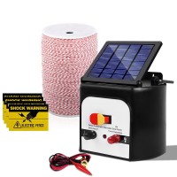 Giantz 8KM Solar Powered Electric Fence Energiser with 2KM Poly Wire, Monocrystalline Panel, Waterproof, 0.3J Discharge