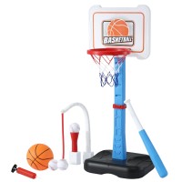 Keezi Kids Adjustable Basketball Hoop and T‑Ball Stand 2‑in‑1 Height Adjustable Playset Blue for Ages 3-7