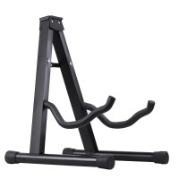 Alpha Folding Guitar Stand - Portable Steel Rack for Acoustic, Electric & Bass - Includes Capo & Strings - Black 29x30x38cm