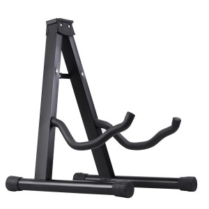 Alpha Folding Guitar Stand - Portable Steel Rack for Acoustic, Electric & Bass - Includes Capo & Strings - Black 29x30x38cm