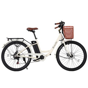 Everfit 26" Electric City Bike, 250W Brushless Motor, 7-Speed, 36V 13Ah Battery, Aluminium Frame, Basket, Blue/White
