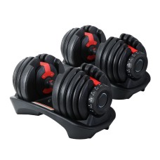 Everfit Adjustable Dumbbells 24kg Set - Non-Slip Handle, Plastic-Coated Iron Plates, 15 Weight Combinations