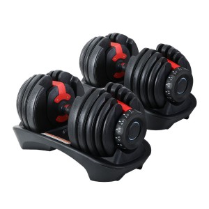 Everfit Adjustable Dumbbells 24kg Set - Non-Slip Handle, Plastic-Coated Iron Plates, 15 Weight Combinations