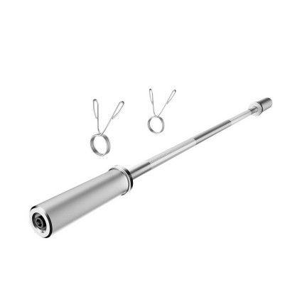 Everfit 1.2m Olympic Training Bar, 80kg Capacity, Cast Iron Handles, A3 Alloy Steel, Non-Slip Knurling, Silver
