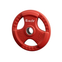 Everfit 15kg Weight Plate Cast Iron Rubber Coated Red Three-Grip Barbell Dumbbell Home Gym Strength Training
