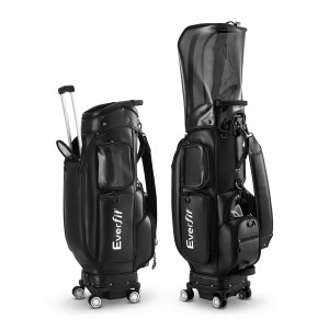 Everfit Rolling Golf Cart Bag Synthetic Microfibre Leather Spinner Wheels Telescopic Handle Cooler Pocket