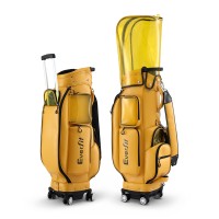 Everfit Rolling Golf Cart Bag with Spinner Wheels Telescopic Handle Cooler Pocket Synthetic Leather Yellow