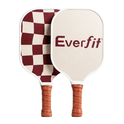 Everfit Pickleball Paddle Set Fibreglass Surface Honeycomb Core Includes Bag and 4 Balls Brown Checker