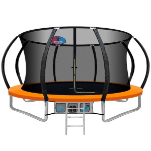 Everfit 12FT Kids Trampoline w/ Safety Net, Ladder, Basketball Set - Heavy-Duty Steel Frame, UV-Resistant, Orange