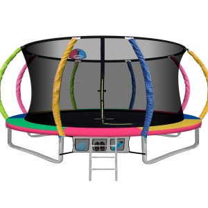 Everfit 14ft Kids Trampoline Rebounder with Ladder & Basketball Hoop, Galvanised Steel Frame, UV-Protected Safety Net