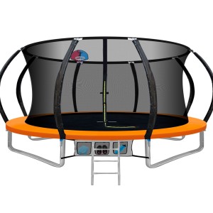 Everfit 14ft Kids Trampoline with Ladder, Basketball Hoop & UV-Tested Safety Netting - Orange Rebounder for Outdoor Fun