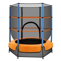 Everfit 4.5FT Kids Trampoline w/ Safety Net & UV-Resistant Mat | Galvanised Frame & Elastic Ropes | Orange | Ages 3-8