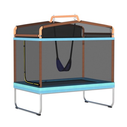 Everfit 6FT Kids Rectangle Trampoline with Swing, Safety Enclosure Net, Marine-Grade Steel, UV-Resistant, Orange