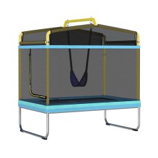 Everfit 6FT Kids Trampoline with Enclosure Net, Swing, Marine-Grade Steel Frame, UV-Resistant, Rectangle Yellow