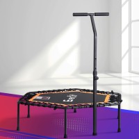 Everfit 51-Inch Hexagon Fitness Trampoline Rebounder with Adjustable Foam Handrail, Steel Frame, 150kg Capacity, Orange