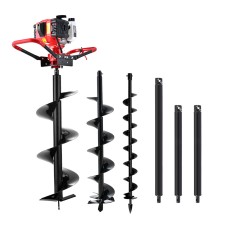 Giantz 65CC Petrol Post Hole Digger Kit, Heavy Duty Steel, 100-300mm Auger Bits, 3m Depth, Anti-Vibration Handle