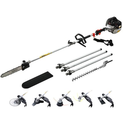 Giantz 65CC Pro-Series 7-in-1 Pole Chainsaw: Petrol Brush Cutter, Hedge Trimmer, Whipper Snipper, 5.6m Reach,