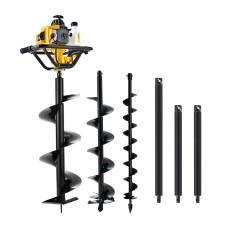 Giantz 82CC Petrol Post Hole Digger – Heavy Duty Steel, 3 Auger Bits, 2 Extensions, Anti-Vibration, 3m Depth