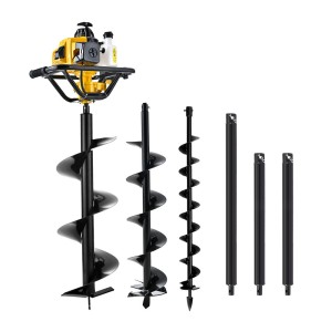 Giantz 82CC Petrol Post Hole Digger – Heavy Duty Steel, 3 Auger Bits, 2 Extensions, Anti-Vibration, 3m Depth