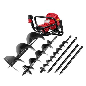 Giantz 92CC Petrol Post Hole Digger with 3 Auger Sizes, 2 Extensions & Safety Pack - Heavy-Duty 65Mn Steel, 3m Depth