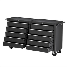 Giantz 10-Drawer Tool Chest Trolley – Black Steel, Smooth Ball-Bearing Slides, Lockable Wheels, Non-Slip Liners