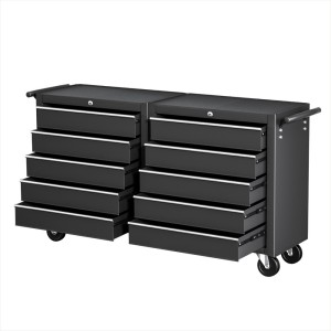 Giantz 10-Drawer Tool Chest Trolley – Black Steel, Smooth Ball-Bearing Slides, Lockable Wheels, Non-Slip Liners