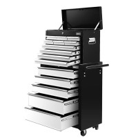 Giantz 15-Drawer Steel Tool Chest Trolley 2-in-1 Storage, Black & Grey, Lockable, Smooth Slides, 360-Degree Wheels