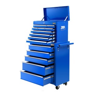 Giantz 15 Drawer Steel Tool Chest Trolley 2-in-1 Toolbox, Lockable, Blue, 150kg Capacity, 62x33x112cm Workshop Storage