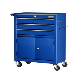 Giantz 3-Drawer Steel Tool Box Cabinet with Pegboard & Lockable Castors, 68.5x33.5x74.5cm Garage Storage Organiser