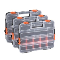 Giantz 3 Pack Toolbox Organiser 17-Compartment Small Parts Storage Boxes Stackable Heavy Duty PP 34x26x7cm