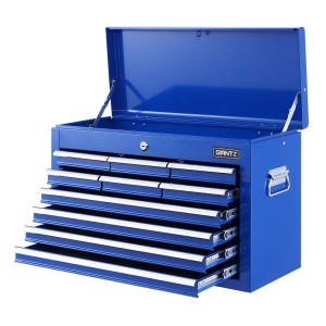 Giantz Blue 10-Drawer Steel Tool Chest - Lockable Garage Organiser with Ball Bearing Slides & Non-Slip Liners