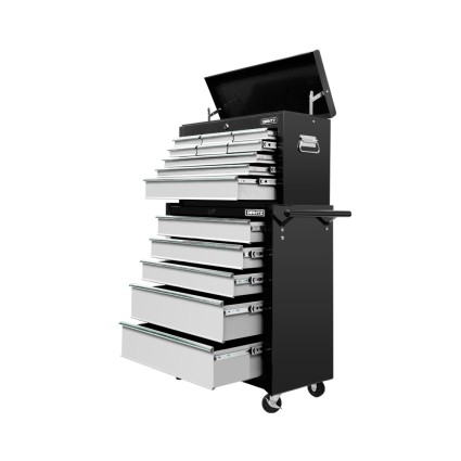 Giantz 14 Drawer Steel Tool Box Cabinet Chest with Lockable Wheels & Non-Slip Liners for Garage & Workshop, Grey