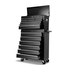 Giantz 15 Drawer Steel Tool Box Cabinet Chest Trolley - Lockable, Non-Slip Liners, 360° Wheels, 68x33x111cm, Black