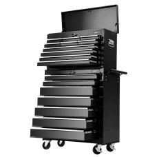 Giantz 17-Drawer Steel Tool Box Cabinet Chest & Trolley, Black - Lockable, Ball-Bearing Slides, 360° Castor Wheels